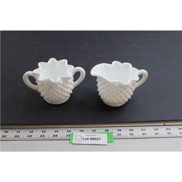 Fenton White Hobnail Cream and Sugar