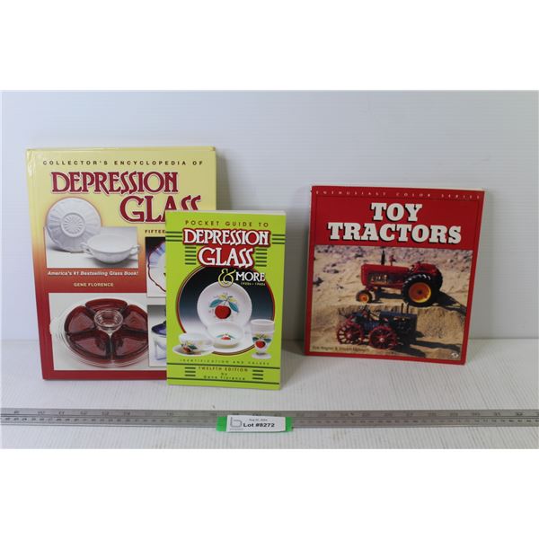 (3) Books - Depression Glass - Toy Tractors