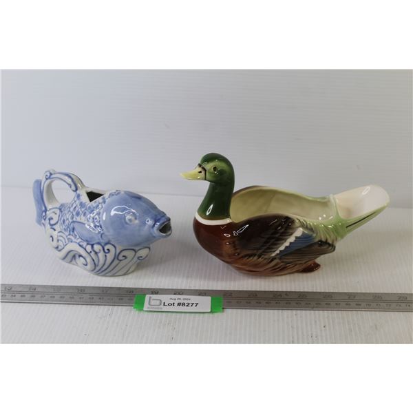 Ceramic Coy Fish Pitcher & Mallard Duck Vase