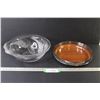 Image 1 : Glass Bowl Lily Design - Metal & Wood Tray