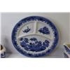 Image 2 : Blue Willow - Divided Plate - Miniature Oil Lamp - Creamer - Tea Towel