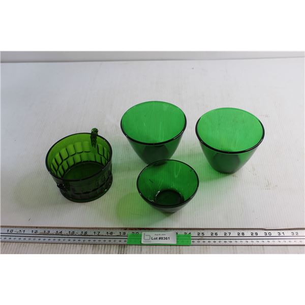 (4) Assorted Green Glass Bowls