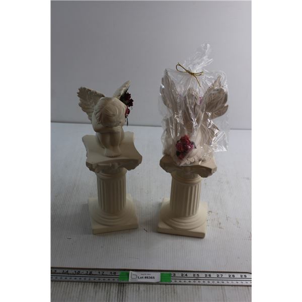 (2) Whiteware Bases and (2) Cherubs