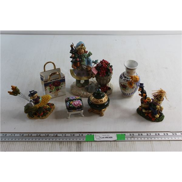 Ceramic Vase and (6) Assorted Ceramic Decorations