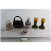 Image 1 : (2) Ceramic Decorations, (2) Candle Holders, Bag Piggy Bank and Vase