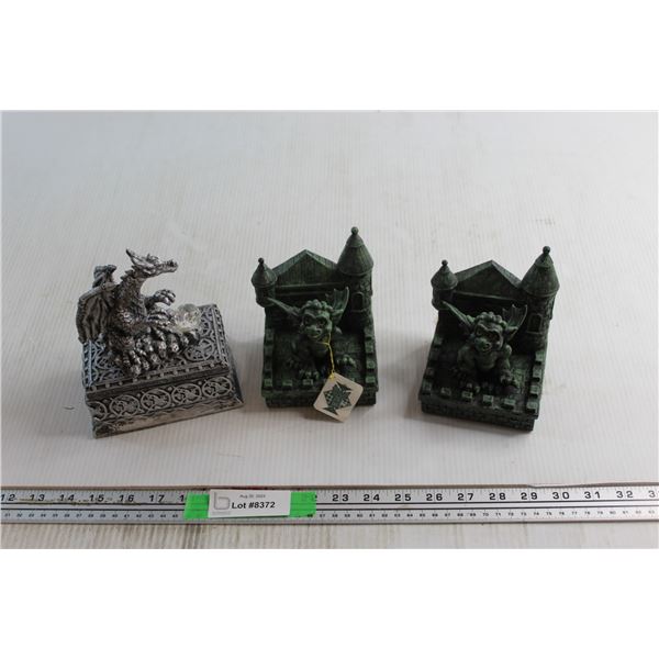 (3) Dragon Themed Ceramic Decorations