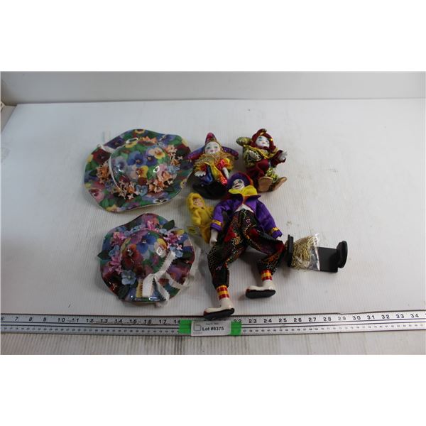 (2) Assorted Decorative Plates, (4) Porcelain Figurines and Paper Clip Holder