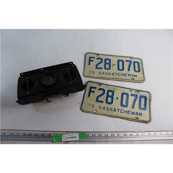 Pair of 1976 Saskatchewan Licence Plates and Vintage A/C Car Part
