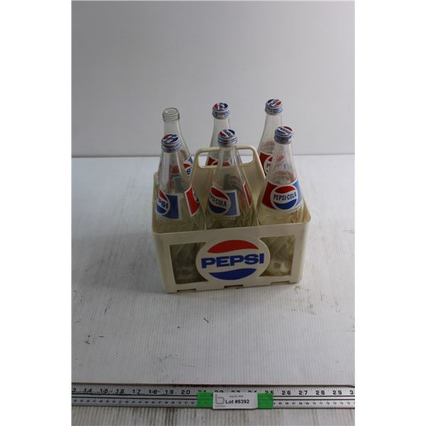 Plastic Pepsi Crate and (6) Glass Pepsi Bottles