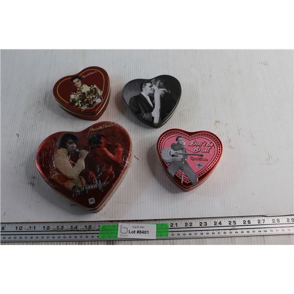 Russell Stover Elvis Presley Tin with Assorted Chocolate and (3) Heart Shaped Tins