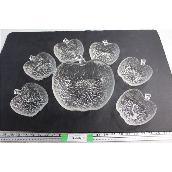 (7) Apple Shaped Glass Bowls 9'' and 5''