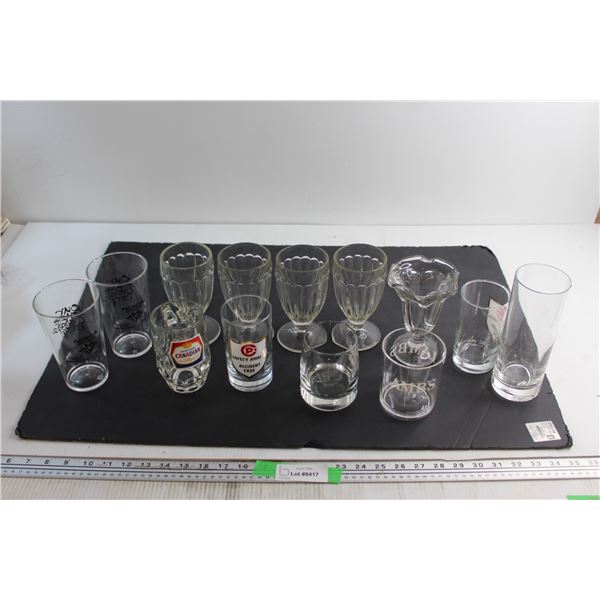 (7) Assorted Glasses. (4) Milkshake Glasses, Mug and Sundae Cup