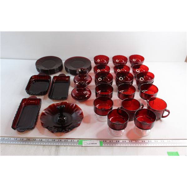 (33+) Red Glass Dessert Set