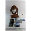 Image 1 : Wooden Framed Mirror, Knife Rest Set, Silver Salt&Pepper Shakers and Misc.