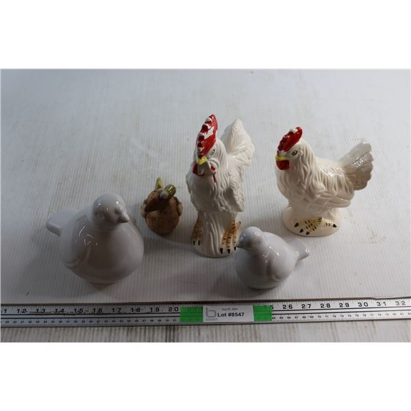(5) Assorted Ceramic Birds Decorations - Chickens