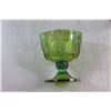 Image 7 : (2) Indiana Blue Iridescent Carnival Glass Footed Bowls and Green Glass Cream and Sugar
