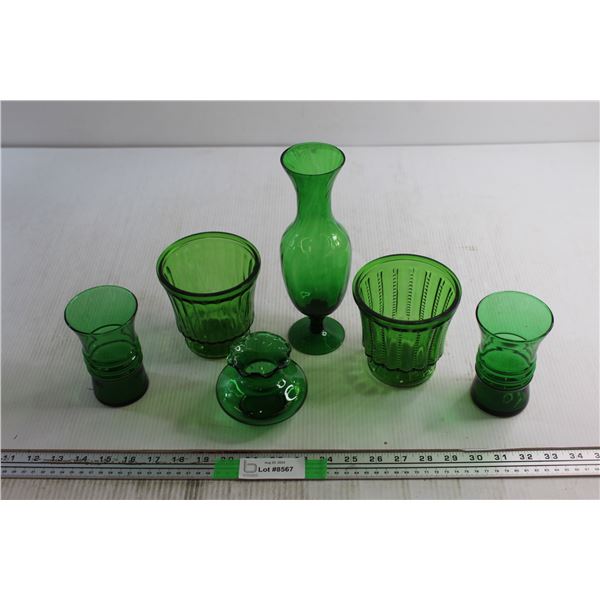 (6) Green Glass Vases