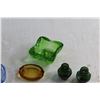 Image 4 : (2) Green Glass Jar Lids, (4) Ash Trays and Salt and Pepper Shakers