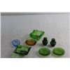 Image 5 : (2) Green Glass Jar Lids, (4) Ash Trays and Salt and Pepper Shakers