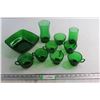 Image 1 : (7) Green Glass Cups, (2) Vases, and Bowl