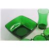 Image 4 : (7) Green Glass Cups, (2) Vases, and Bowl