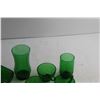 Image 5 : (7) Green Glass Cups, (2) Vases, and Bowl