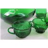 Image 7 : (7) Green Glass Cups, (2) Vases, and Bowl