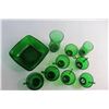 Image 8 : (7) Green Glass Cups, (2) Vases, and Bowl