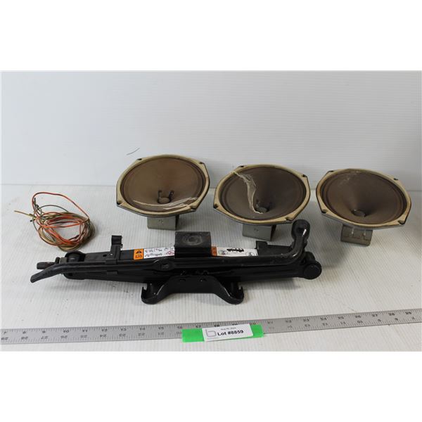 Car Jack, (3) Car Speakers, Wires For Car Speakers