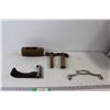 Image 1 : Dresser Handle, (2) Hammers, Wood Plane Part, John Deere Leather Strap on Metal???
