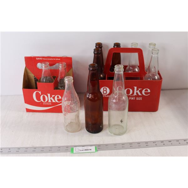 (6) Glass Coke Bottles, (8) Glass Bottles