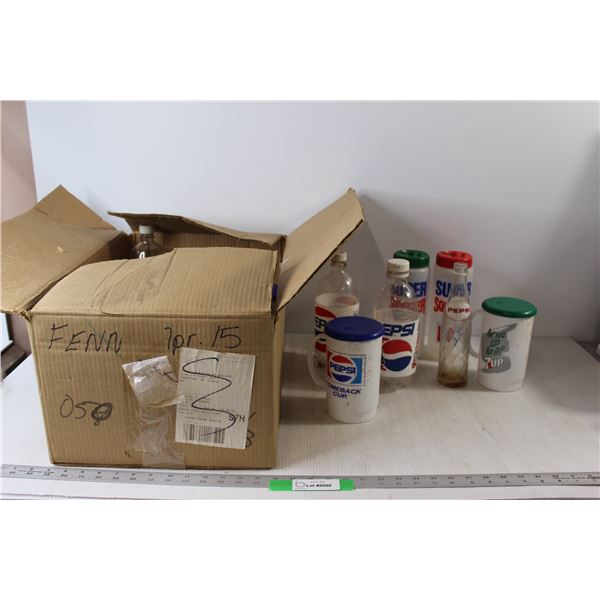Assorted Pepsi Glass Bottles Cups Cans