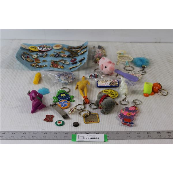 Assorted Pins and Keychains