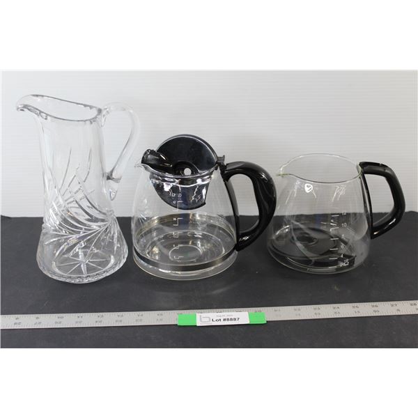 (2) Coffee Pots, Glass Pitcher