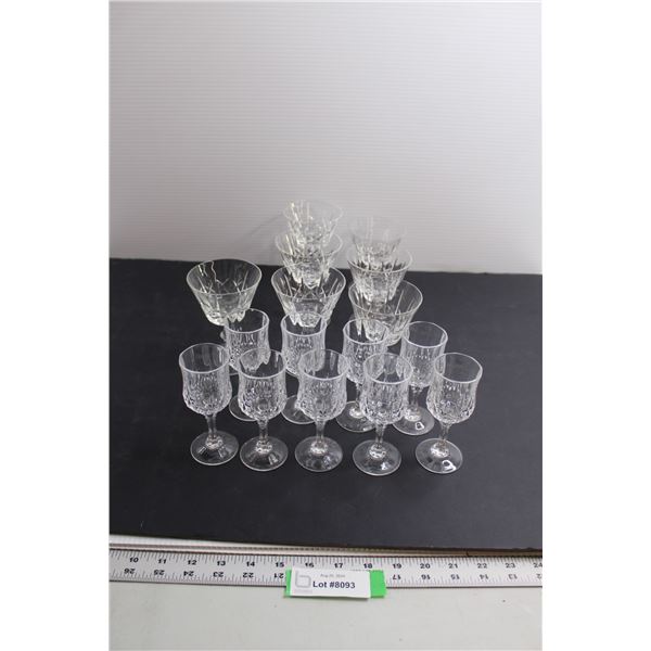 (7) Crystal Sherbet Glasses, (9) Crystal Liqueur Glasses