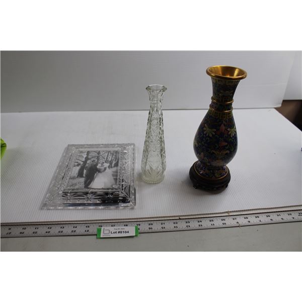 Cloisonne Vase, Mikasa Photo Frame, Glass Vase