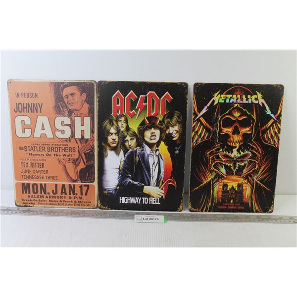 (3) Tin Signs - Metallica - ACDC - Johnny Cash (8" x 12")
