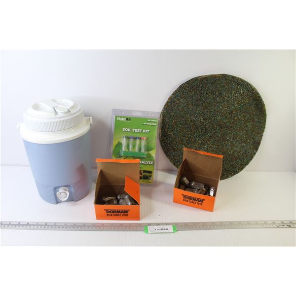 Beaded Mat? - Soil Test Kit (NIB) - Used Lugnuts - Drinking Jug (no brand name)