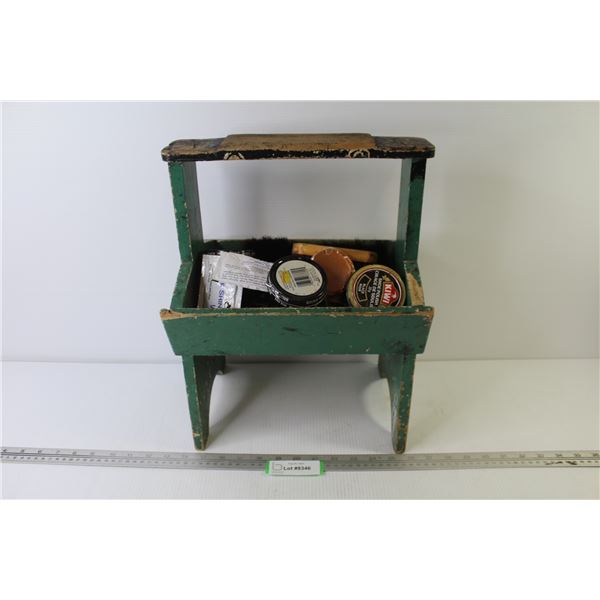 Shoe Shine Stand w/Footrest & Polish - Brushes