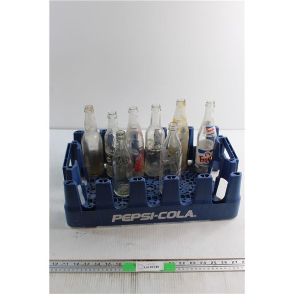 Pepsi Cola Crate and (8) Glass Soda Bottles