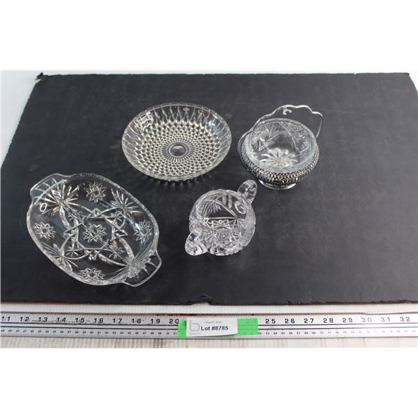 (4) Cut Glass Sugar Bowl, Divided Dish and (2) Candy Dishes