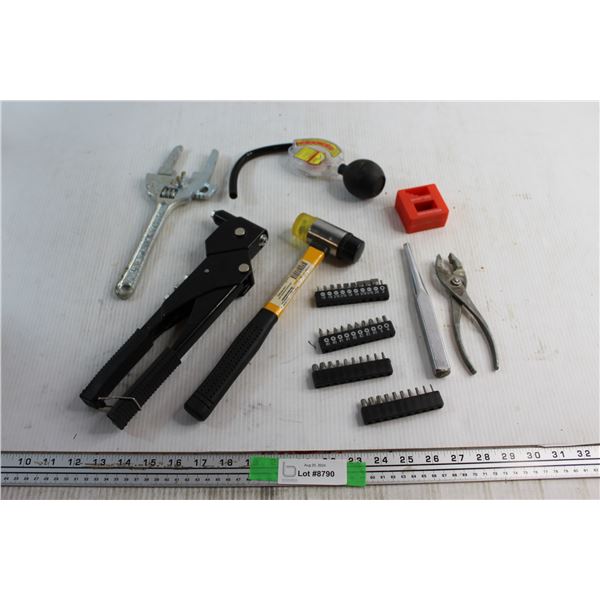 Deadblow Hammer, Pop Reverter, Plumbers Wrench and Assorted Tools