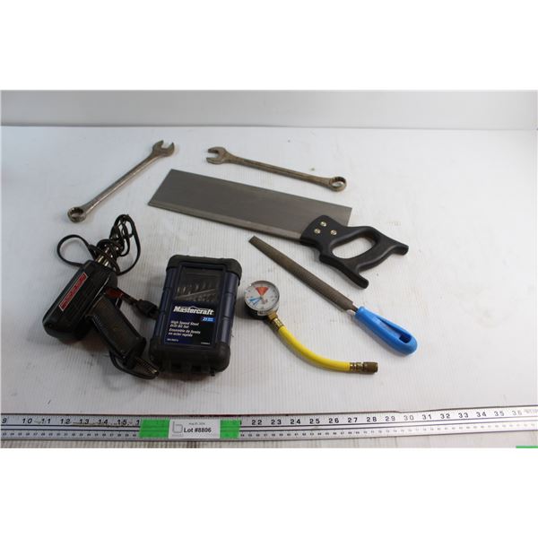 Mastercraft Drill Bit Set, (2) Wrenches, Handsaw and Assorted Tools