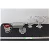 Image 1 : Cut Crystal Glass - Candle Holder, Candy Dish, Small Pitcher with Red Glass Top, Butter Dish