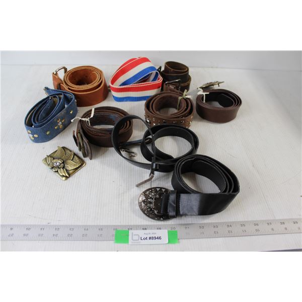 (8) Assorted Belts, (2) Lanyards, Belt Buckle
