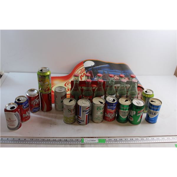 (2) Coca-Cola Fridge Mats, Assorted Bottles and Assorted Cans