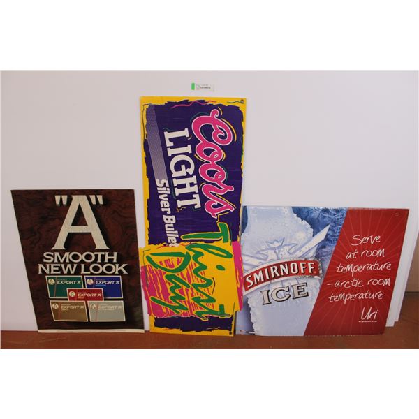 (2) Alcohol Signs, Cigarette Sign - Coors Sign Measures 40" x 17 1/2"