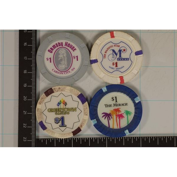4-$1 PLASTIC CASINO GAMING CHIPS: ORMSBY HOUSE,