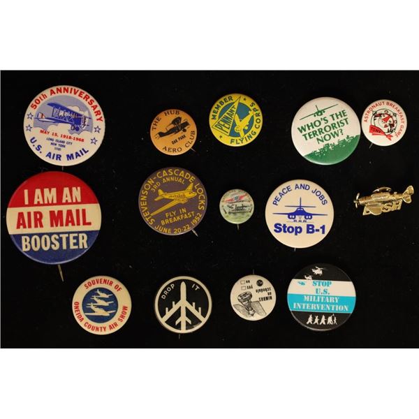 19 ASSORTED VINTAGE AIRPLANE THEMED BUTTONS: