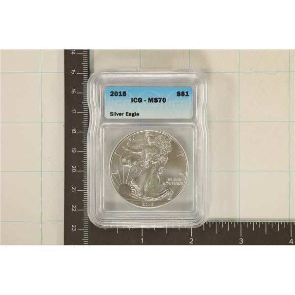 2015 AMERICAN SILVER EAGLE ICG MS70 1 OZ. SILVER